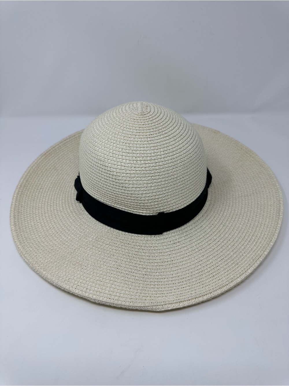 Royal Road Trading Co White Straw Fedora Wide Brim Hat with Black Trim